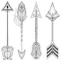 Vector ethnic Arrows in zentangle design,concept. Hand drawn American illustration for t-shirt tribal print. Henna black tattoo Royalty Free Stock Photo