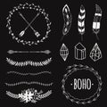 Vector ethnic black and white set with arrows, feathers, crystal Royalty Free Stock Photo