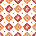 Vector ethnic pattern of irregularly shaped rhombuses of orange and red color on white background