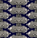 Vector Ethnic Seamless Pattern. Black Background. Vintage Silver Jewelry.