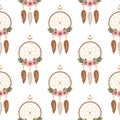 Vector ethnic seamless pattern. Native American dream catcher with feathers. Ethnic design,hand-drawn boho chic, tribal Royalty Free Stock Photo