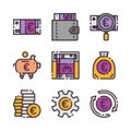 9 vector euro icons set. Vector colors icons.