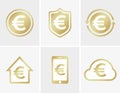 Vector euro logo. Euro icon. Euro cloud icon. Euro shield icon. Euro phone icon. Euro house icon. Vector euro design