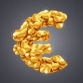 Vector euro sign made of vast amount of golden coins.