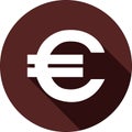 EURO sign with a shadow on a circle of dark red color, vector Royalty Free Stock Photo