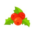 Vector of European Holly leaves and fruit isolated on white. Cartoon style. Cute funny christmas icon. illustration. Royalty Free Stock Photo