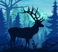 vector evening mountains woodland landscape with deer Royalty Free Stock Photo