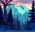 vector evening mountains woodland landscape Royalty Free Stock Photo