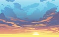 Vector evening sky with clouds. Colorful sunset.