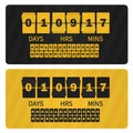 Vector Event presentation sale timer. Yellow black numbers counter template banner, all digits with flips included Royalty Free Stock Photo