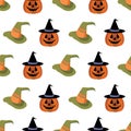 Vector evil halloween pumpkins and witch hats