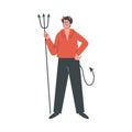 Vector of an evil man on a devil theme, with horns and a trident. Royalty Free Stock Photo
