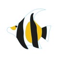 Vector exotic black and yellow fish. ocean fish illustration for children