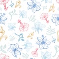 Vector Exotic Florals Drawing Seamless Pattern