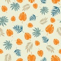 Vector exotic tropical leaves seamless pattern repeat.