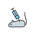 Vector experimental mouse, rat with syringe flat color line icon. Royalty Free Stock Photo