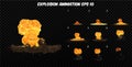 Vector explode. Explode effect animation with smoke. Cartoon explosion frames. Sprite sheet of explosion