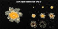 Vector explode. Explode effect animation with smoke. Cartoon explosion frames. Sprite sheet of explosion