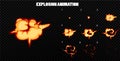 Vector explode. Explode effect animation with smoke. Cartoon explosion frames. Sprite sheet of explosion Royalty Free Stock Photo