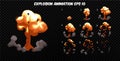 Vector explode. Explode effect animation with smoke. Cartoon explosion frames. Sprite sheet of explosion