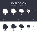 Vector explosion. Explode effect animation with smoke. Cartoon explosion frames. Sprite sheet of explosion Royalty Free Stock Photo