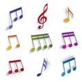 Vector expressive jolly musical notes and symbols isolated on white background.