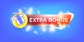 vector extra bonus horizontal banner design template with gift icon and button isolated on modern blue background. Extra Royalty Free Stock Photo