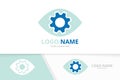 Vector eye and gear logo combination. Unique industrial vision logotype design template. Royalty Free Stock Photo