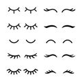 Vector eyelashes. Closed eyes. Icon set.