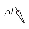 Vector eyeliner brush icon with black stroke, white and pink fill. Eyeliner brush leaves a black strokes