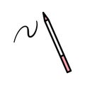 Vector eyeliner icon with black stroke, white and pink fill. Eye pencil leaves a black strokes