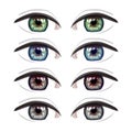 Vector eyes set isolated on white background. Green, blue, brown and gray eye iris collection Royalty Free Stock Photo