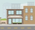 Vector facade of the house with coffee shop/cafe in flat style Royalty Free Stock Photo