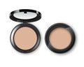 Vector Face Cosmetic Makeup Powder in Black Plastic Case Top View Isolated on White Background