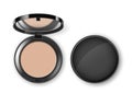 Vector Face Cosmetic Makeup Powder in Black Round Plastic Case with Mirror Top View Royalty Free Stock Photo