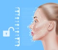 Vector face recognition biometric scanning of girl