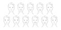 Vector faces expressions with different mood. Positive, negative feelings, happy, smiling, laughing, astonished