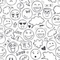 Vector faces seamless pattern. Emotions, doodle, freehand drawing background.