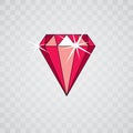 Vector faceted gemstone illustration with sparkles, polygonal. Faceted jewelry symbol