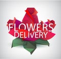 Vector faceted roses, red flowers with flowers delivery text. Use as logo, illustration