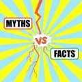 Vector Facts and Myths Sign with Yellow Lightning Bolt on Blue Dotted Background. Versus Battle Banner