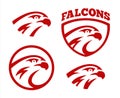 Vector falcon or hawk head sport logo mascot design set. American wild eagle abstract beak symbol sign