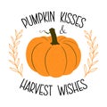 Vector fall cute illustration Pumpkin Kisses Harvest Wishes