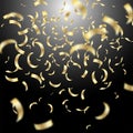 Vector falling golden confetti, realistic serpentine or flying tinsel for new year, birthday, festival party or any celebration