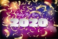 Vector falling golden confetti, realistic serpentine or flying tinsel with New year 2020 paper cut text for New Year poster,