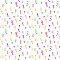 Vector falling shiny confetti and serpentine on white background, SEAMLESS PATTERN, colorful background template Royalty Free Stock Photo