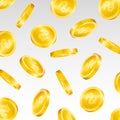 Vector falling shiny golden coins with dollar sign on grey background Royalty Free Stock Photo