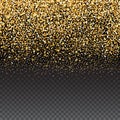 Vector falling sparkle golden texture. Shining gold particles border on transparent background Royalty Free Stock Photo