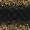 Vector falling sparkle golden texture. Shining gold particles border on transparent background