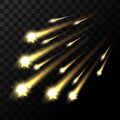 Vector falling stars on transparent background. Space star light shooting in dark Royalty Free Stock Photo